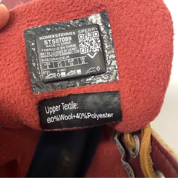 Sperry Saltwater Wool duck boots sz 8 Rubber Side Zip Fleece Lined red tan - Picture 3 of 9